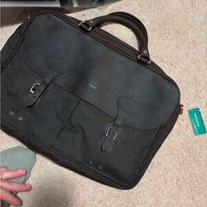 Barbour Dark Brown Leather and Canvas Briefcase